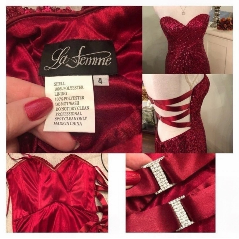 La Femme Red Sequin Strapless Formal Dress Prom Evening Gown Mermaid Size 4 - Picture 10 of 12
